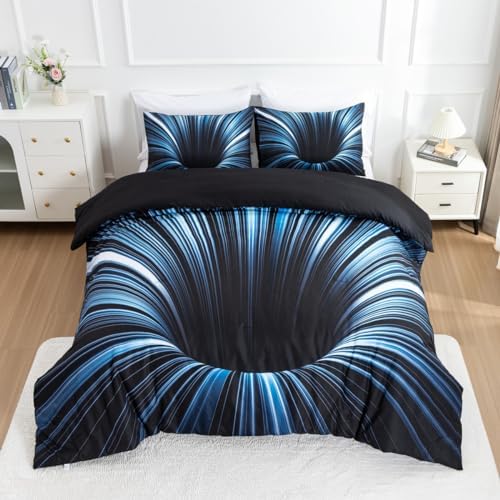 NTBED 3D Geometric Microfiber Comforter Set for Kids Adults Blue Queen