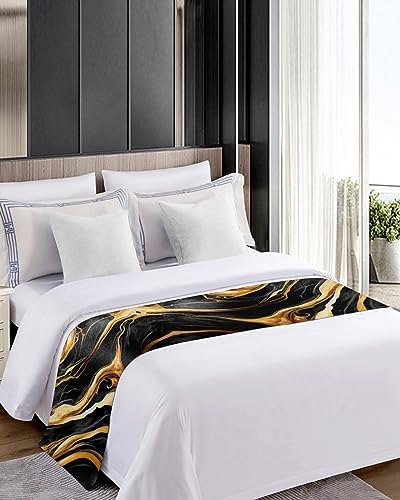 Sabolny Marble Black Bed Runner Scarf Twin Size
