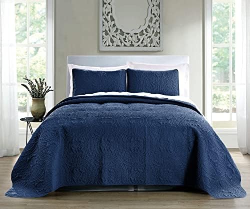 Pure Bedding Quilt Set Navy FullQueen