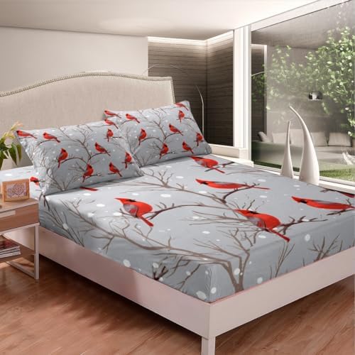 Feelyou Bird Sheet Pillow Sham Set TwinXL Winter Decor