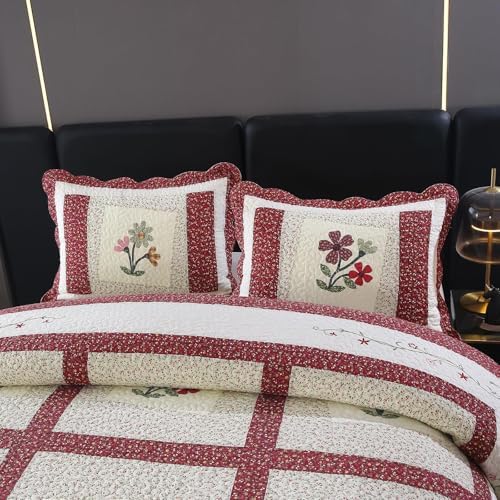 Vctops Christmas Red Quilt Set with 2 Pillow Shams