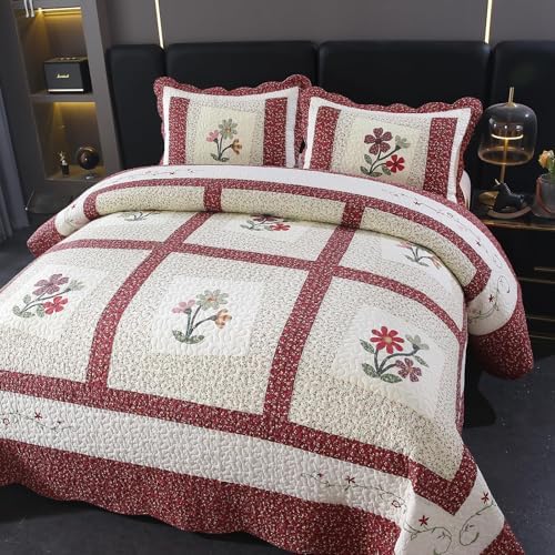 Vctops Christmas Red Quilt Set with 2 Pillow Shams