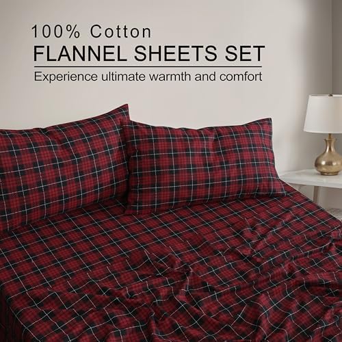 ZOYER Double Brushed Flannel Cal King Sheet Set - 4 Piece Red Buffalo Check