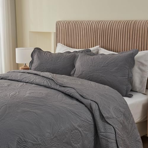 Kingnex Oversized King Bedspread Set 3 Piece Dark Grey 1