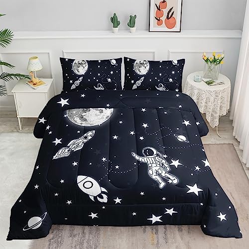 Kids Comforter Set Astronaut Space Rocket Pattern Twin 68x86