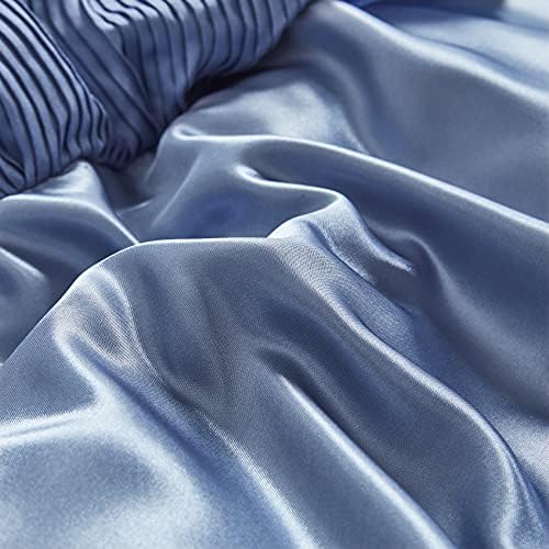 Tache Satin Floral Lace Ruffle Comforter Set King Blue