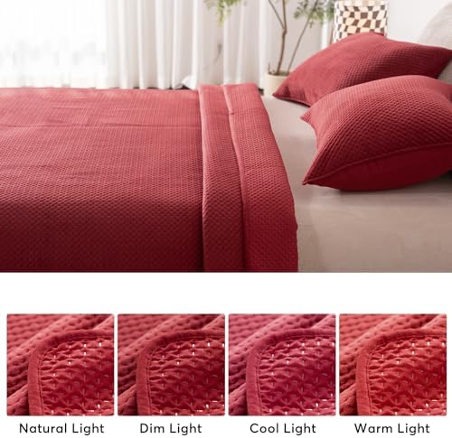 KASENTEX Ultra Soft Velvet Quilt Set King Size Red