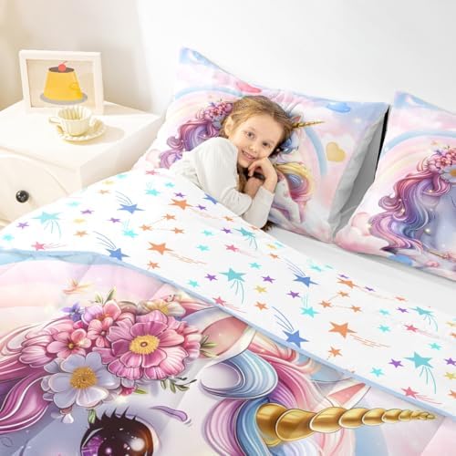 Erosebridal Unicorn Twin Comforter Set for Girls