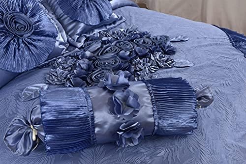 Tache Satin Floral Lace Ruffle Comforter Set King Blue