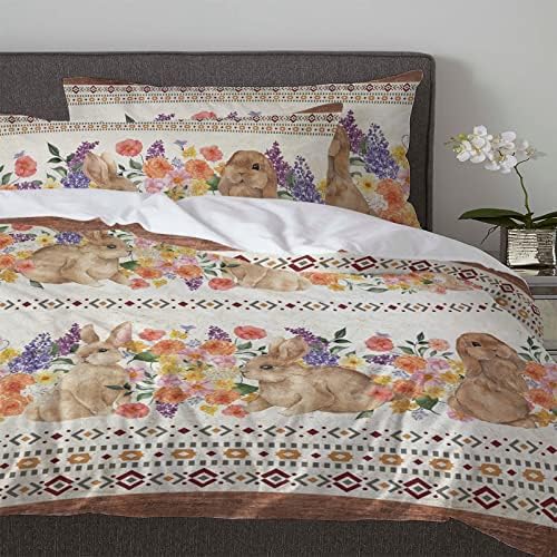 OComster California King Duvet Cover Set with Bunny Pattern