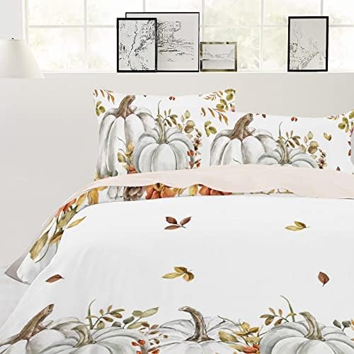 OComster California King Duvet Cover Set with Grey Pumpkin Flower Design