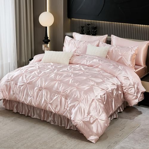 Bedbay Pink Satin King Comforter Set 10-Piece