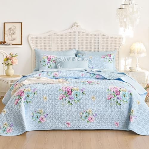 Wake In Cloud Shabby Chic Quilt Set Floral Pattern 3 Pieces QueenFull
