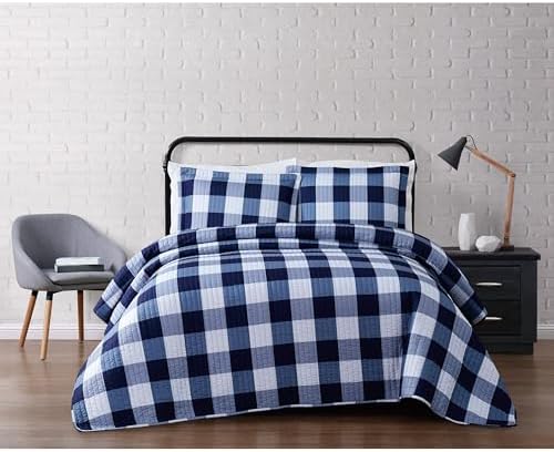 TRULY SOFT Navy Buffalo Plaid Twin XL Quilt Set