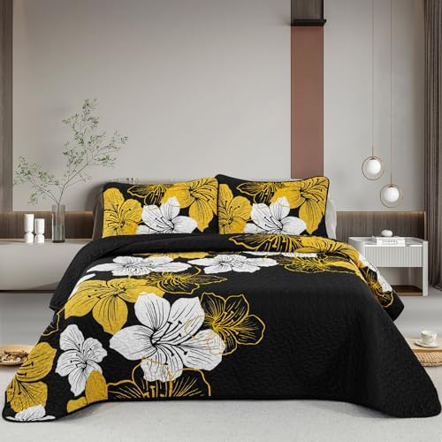 DJY 3 Piece Quilt Set Cal King Gold Floral
