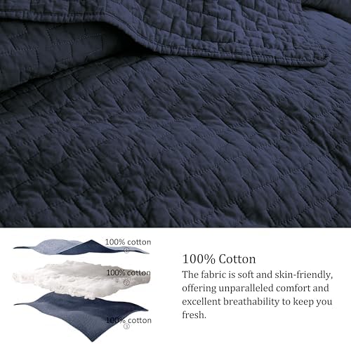 Palassio Navy Blue Cotton Quilt Twin Set with Pillow Sham
