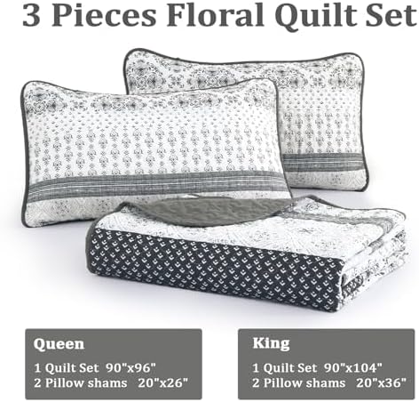Dintszyayue Boho Quilt Set Queen Size Grey Striped