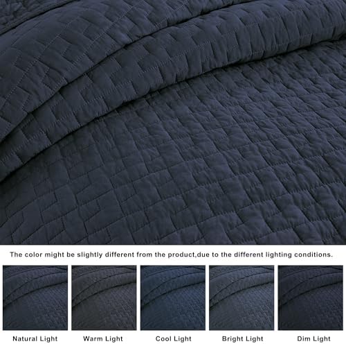 Palassio Navy Blue Cotton Quilt Twin Set with Pillow Sham