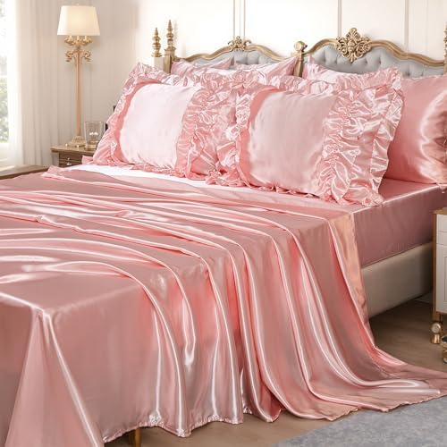 MOVE OVER Satin Comforter Set King Size 8 Pieces Pink