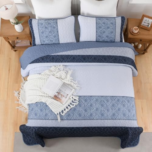 Cottolester King Size Quilt Set 3 Pieces Striped Plaid 1