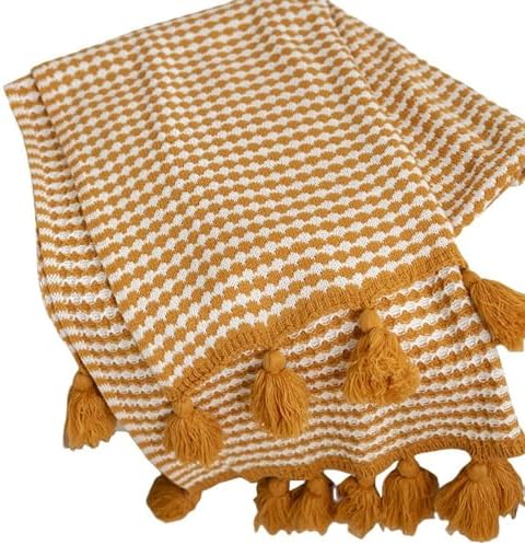 Knitted Bed Runner Scarf with Tassels 230x90cm Blue
