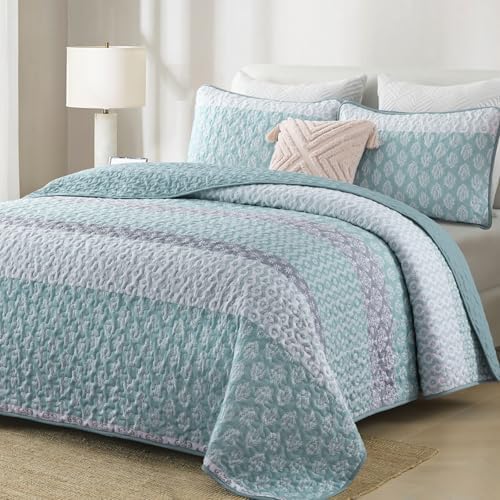 Cottolester Aqua Boho Queen Quilt Set 3 Pieces