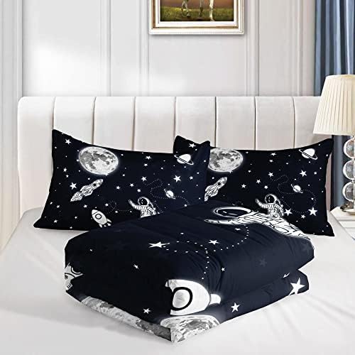 Kids Comforter Set Astronaut Space Rocket Pattern Twin 68x86