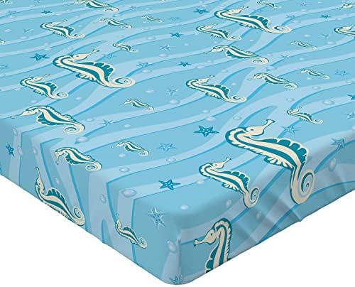 Ambesonne California King Fitted Sheet - Cartoon Seahorses Blue
