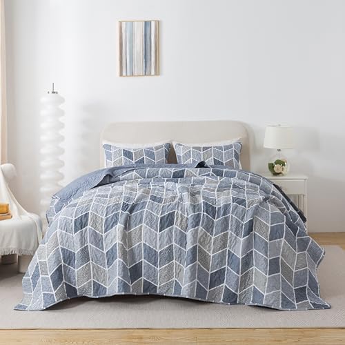 SLPR Blue Gray Chevron Quilt Set Twin