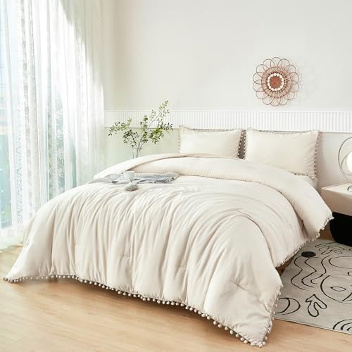 PERFEMET Beige Cream Comforter Set Twin Size 5 Pieces