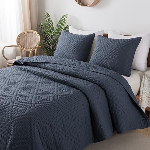 RSHARE Navy Blue Quilt Set with Pillow Sham