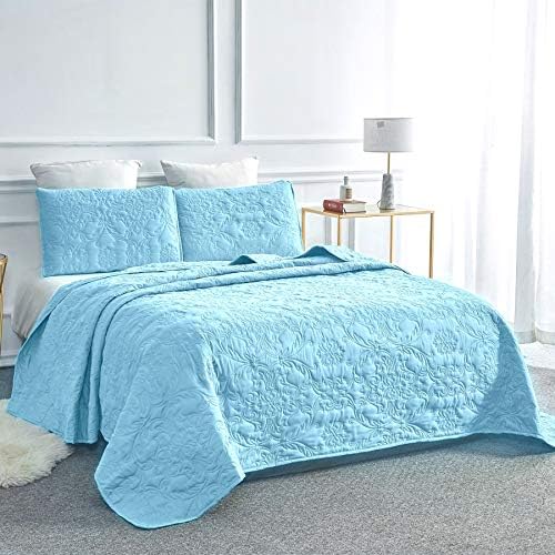 Sophia and William 3 Piece Quilt Set Queen Full Light Blue