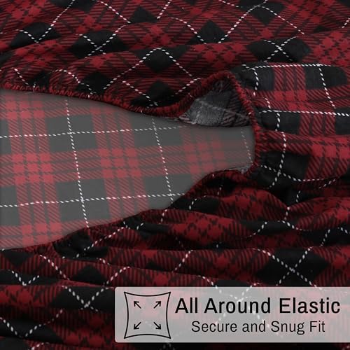 ZOYER Double Brushed Flannel Cal King Sheet Set - 4 Piece Red Buffalo Check