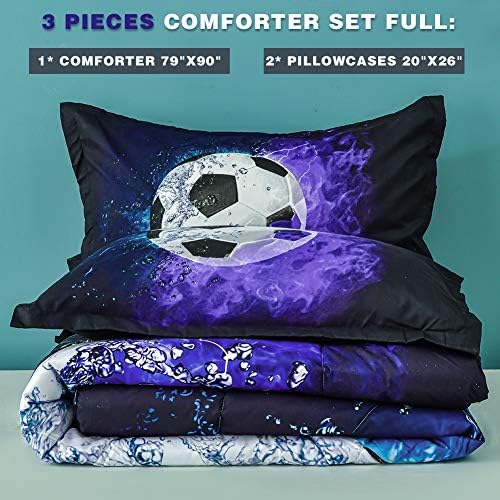 Andency 3D Soccer Comforter Set Full 79x90 Inch 3Pcs