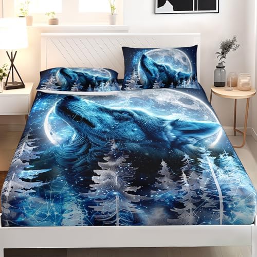 AILONEN Boys Wolf Twin XL Sheet Set 3-Piece Blue