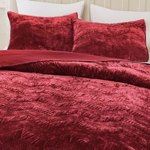 SHALALA Velvet Quilt Set King Size with Geometric Design