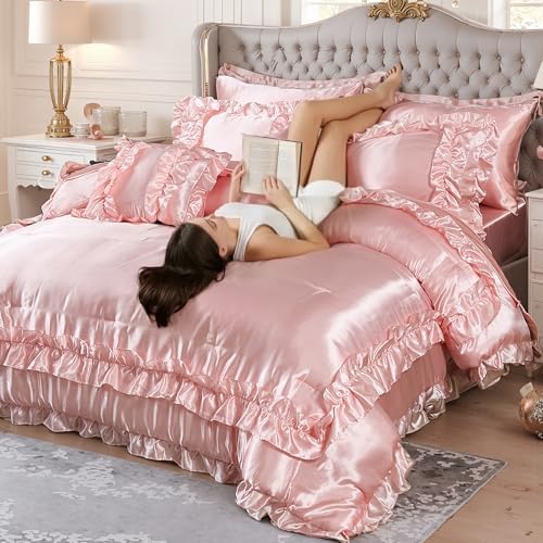 MOVE OVER Satin Comforter Set King Size 8 Pieces Pink