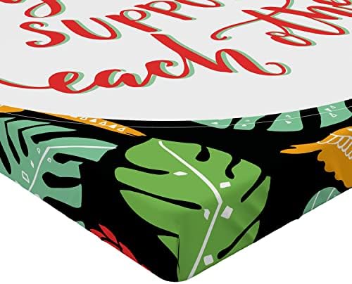 Ambesonne Microfiber Fitted Sheet - Tropical Monstera and Parrots Design