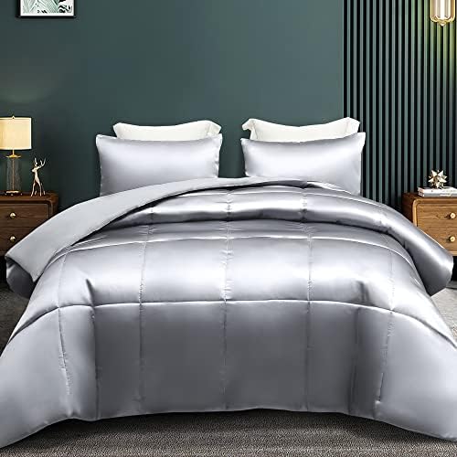 Whale Flotilla 3-Piece Reversible Silky Queen Comforter Set Grey