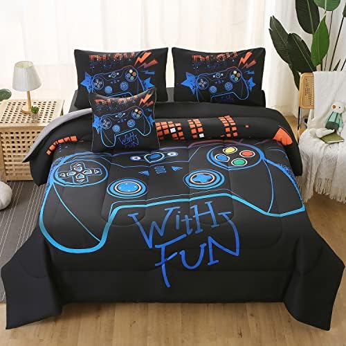 JQinHome Twin Gaming Comforter Set - 6 Piece Bed in a Bag