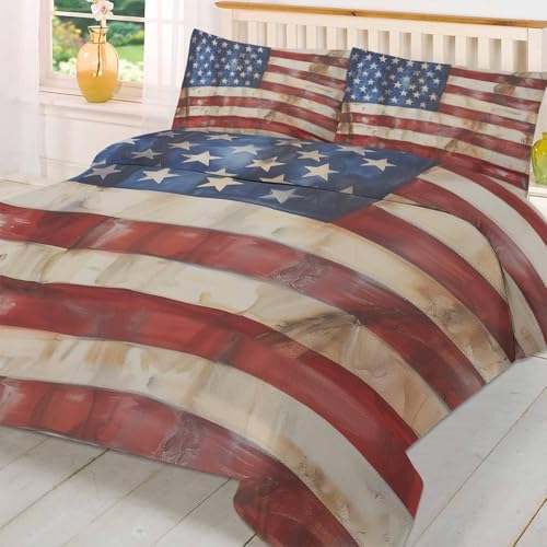 3 Piece USA Flag Duvet Cover Set with Zipper