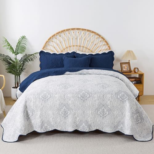 HoneiLife King Quilt Set - Navy Microfiber Bedding 3-Piece