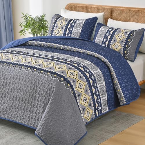 Wongs Bedding 3-Piece Quilt Set Queen Size Navy Blue