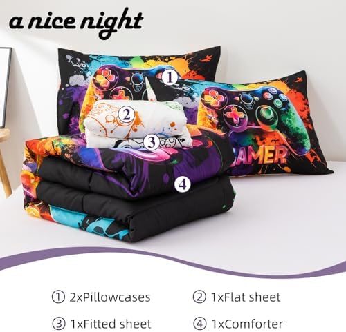 A Nice Night Boys Twin Size Game Console Comforter Set