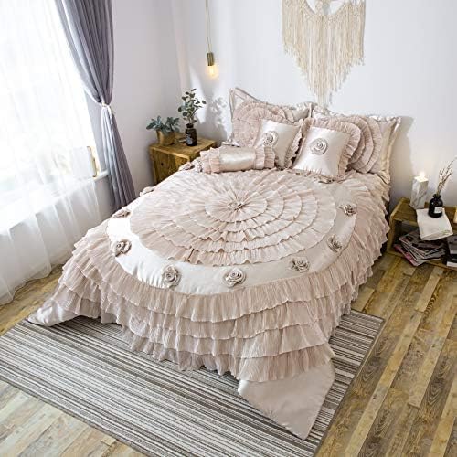 Tache Satin Ruffle Floral Comforter Set California King