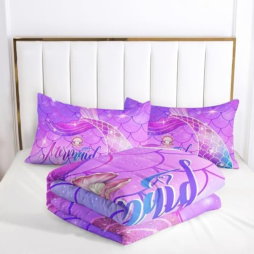 Mermaid Comforter Set Twin Rainbow Scales Purple Dream Bedding