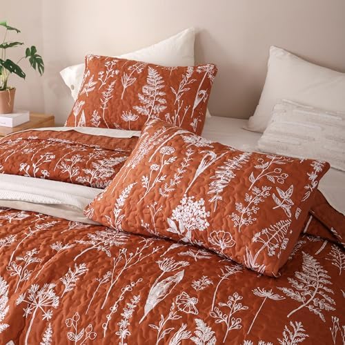 JANZAA Queen Size Floral Bed Spread with Botanical Pattern