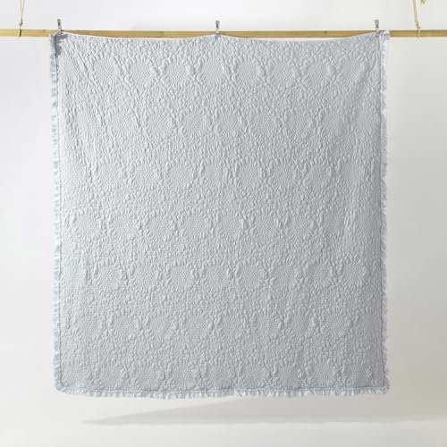 Light Blue Ruffled Quilt Queen Size Set