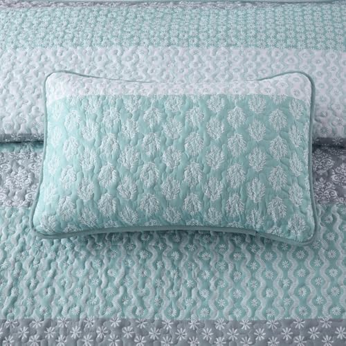 Cottolester King Size Aqua Boho Striped Quilt Set 3 Pieces