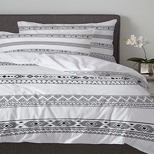 OComster California King Duvet Cover Set 3 Piece Black White Geometric